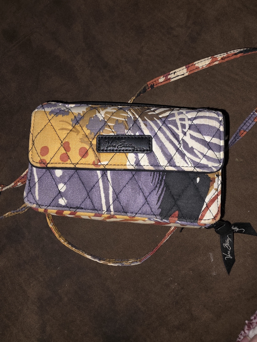 Vera Bradley Quilted Floral Crossbody Wallet - Purple & Yellow